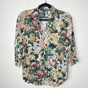 Zara Woman Floral Button Front 1/2 Sleeve Blouse Size XS Woven Top Grandmacore‎